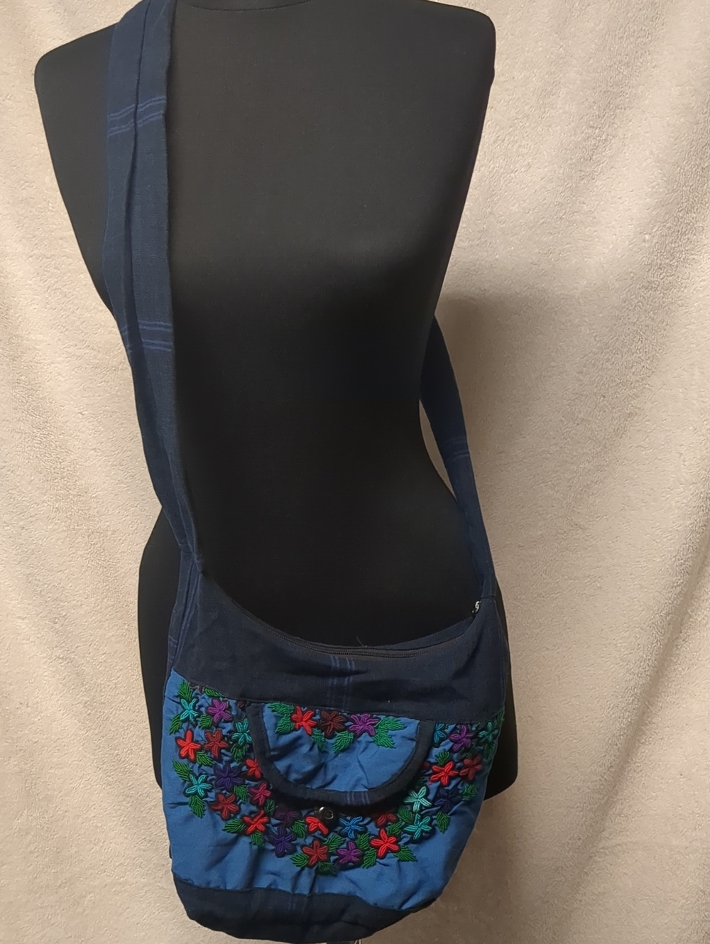 Embroidered Navy Blue Crossbody Shoulder Bag